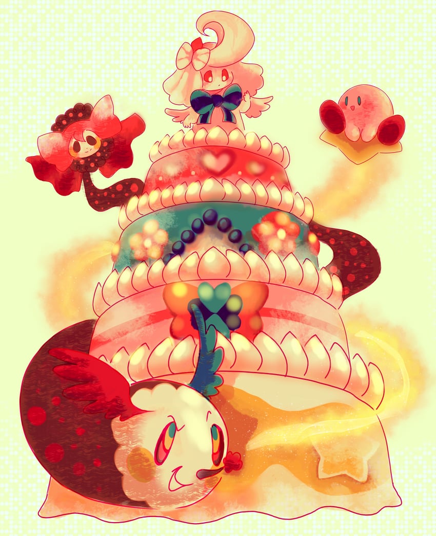 kirby, charlotte, alcremie, and gigantamax alcremie (pokemon and 2 more) drawn by elikapika