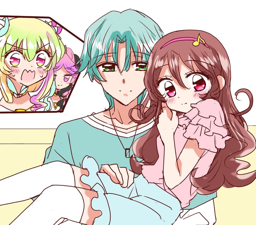 sakura uta, cure zukyuun, cure kiss, hibiki kaito, purirun, and 1 more (precure and 2 more) drawn by biwako_(biwa27)