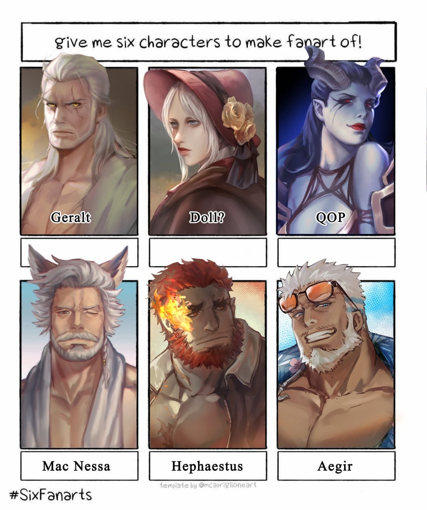 plain doll, aegir, hephaestus, geralt of rivia, queen of pain, and 1 more (granblue fantasy and 5 more) drawn by sdz_(inazuma)