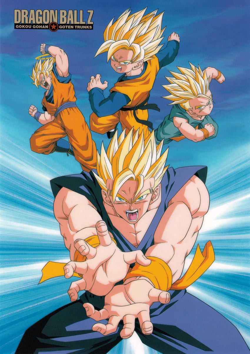 son goku, son gohan, trunks, and son goten (dragon ball and 1 more)