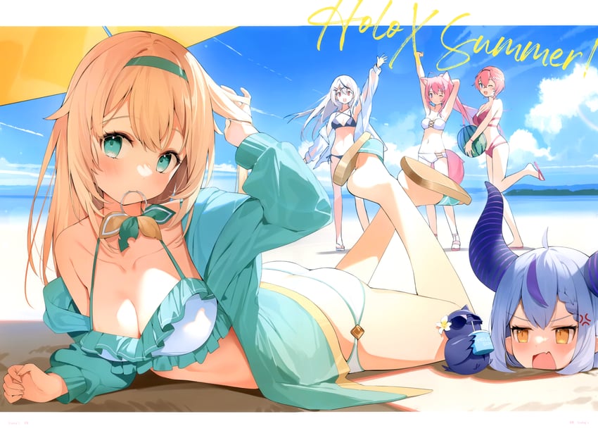 sakamata chloe, la+ darknesss, hakui koyori, kazama iroha, takane lui, and 1 more (hololive) drawn by hana_mori