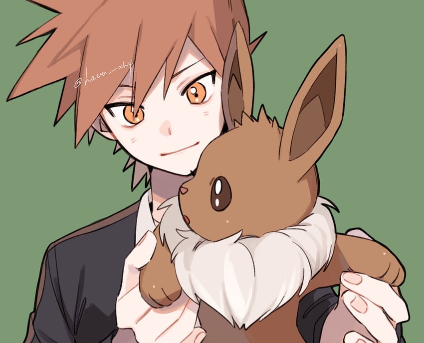 eevee and blue oak (pokemon and 1 more) drawn by momotose_(hzuu_xh4)