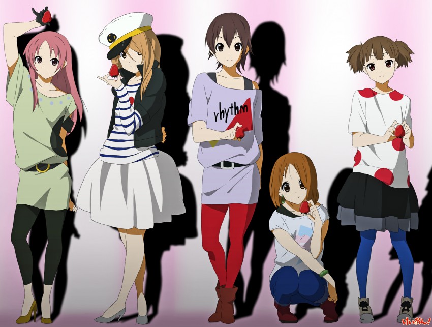 hirasawa ui, manabe nodoka, suzuki jun, tachibana himeko, and miura akane (k-on! and 1 more) drawn by muumiso_(alacrte)