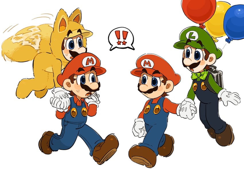 mario, luigi, tanuki mario, and kitsune luigi (mario and 2 more) drawn by mimimi_(mimimim9999)
