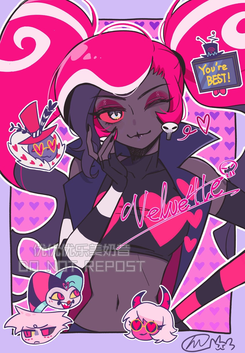 valentino, vox, angel dust, velvette, verosika mayday, and 1 more (hazbin hotel and 1 more) drawn by yoyoimilkshake