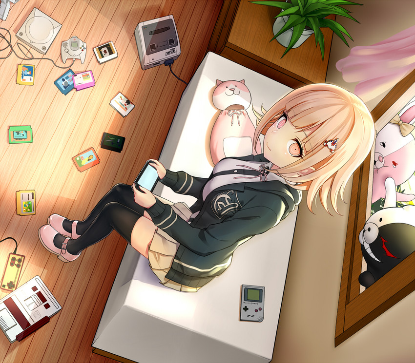 nanami chiaki, monokuma, and monomi (danganronpa and 2 more) drawn by drogoth
