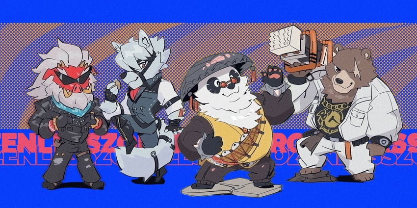 von lycaon, ben bigger, pan yinhu, and big daddy (zenless zone zero) drawn by cyanroll