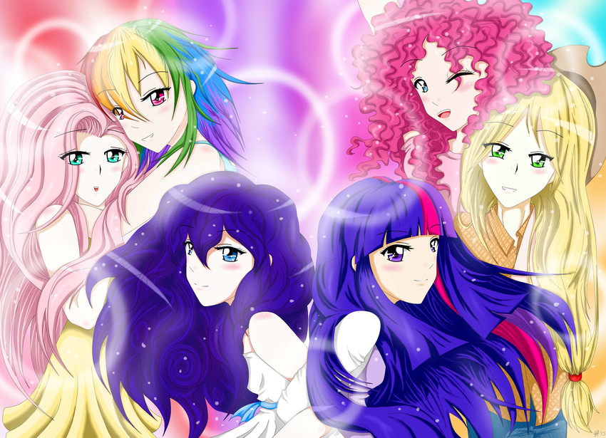 twilight sparkle, fluttershy, rainbow dash, pinkie pie, rarity, and 1 more (my little pony and 1 more) drawn by crealivvity