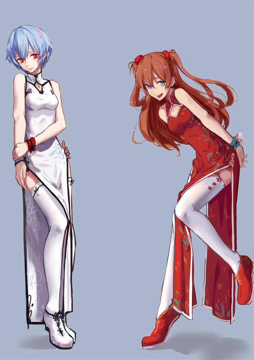 souryuu asuka langley and ayanami rei (neon genesis evangelion) drawn by hfp~kubiao
