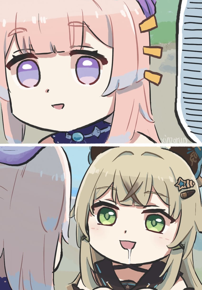 sangonomiya kokomi and kirara (genshin impact) drawn by xinzoruo