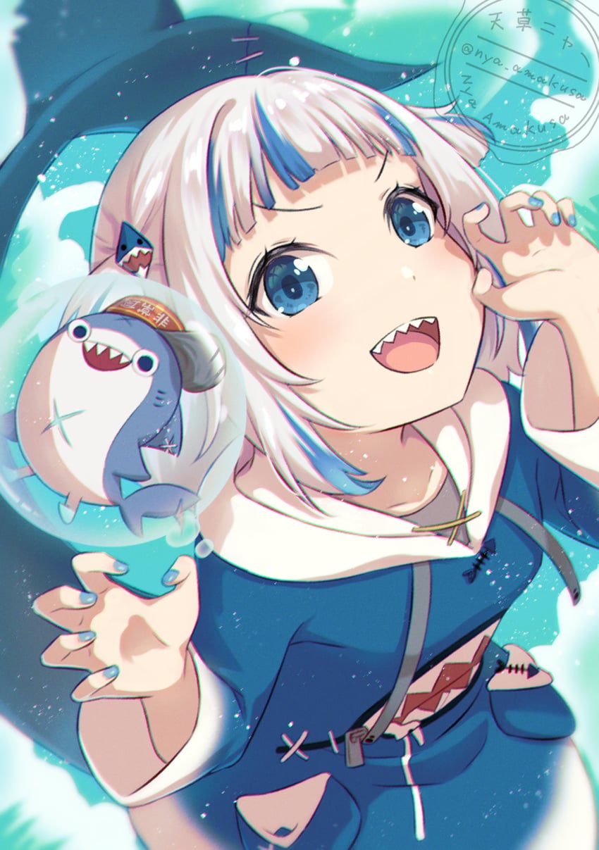 gawr gura and bloop (hololive and 1 more) drawn by nya_amakusa