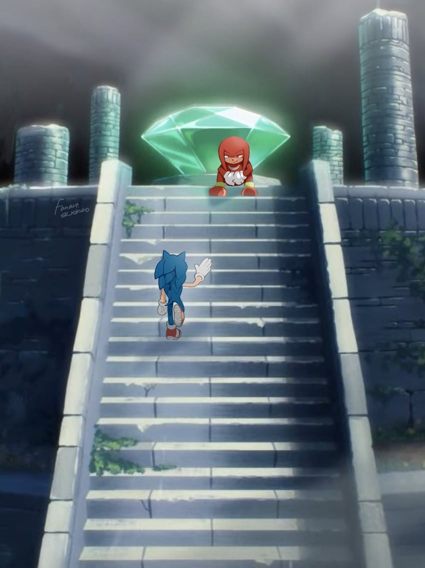 sonic the hedgehog and knuckles the echidna (sonic and 1 more) drawn by sk_rokuro