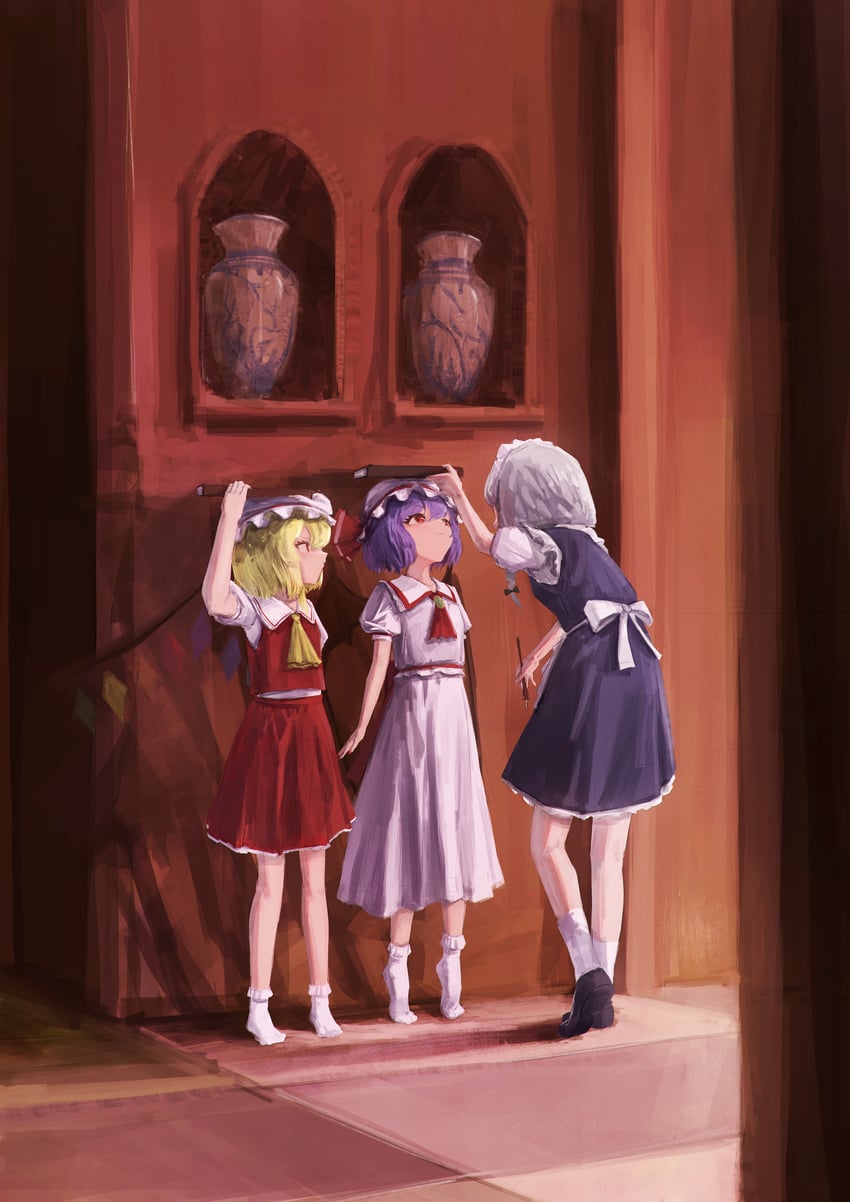 remilia scarlet, flandre scarlet, and izayoi sakuya (touhou) drawn by nepperoni
