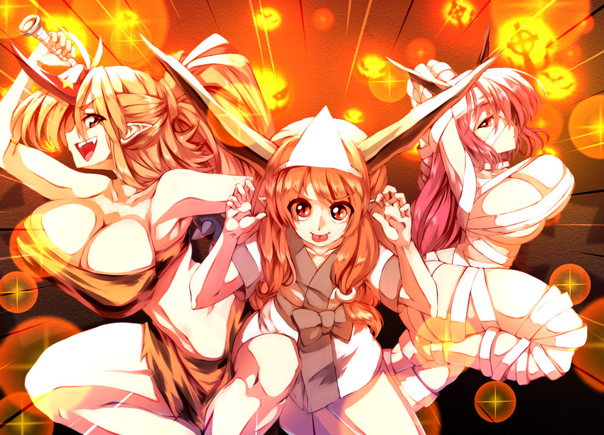 ibuki suika, hoshiguma yuugi, and ibaraki kasen (touhou) drawn by sunnysideup