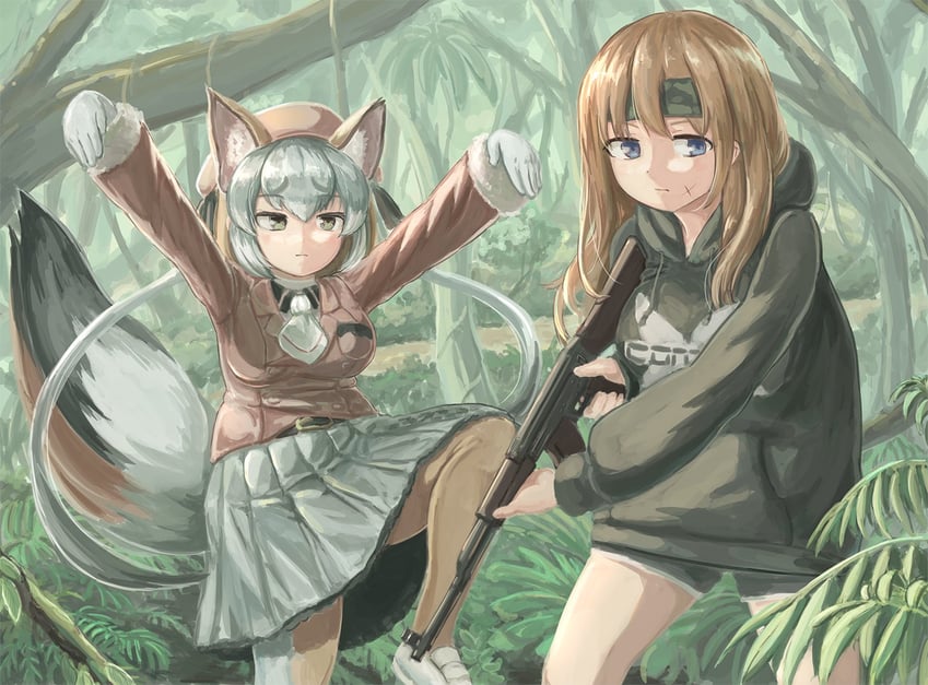 island fox and irodori mayoi (kemono friends and 2 more) drawn by okyao