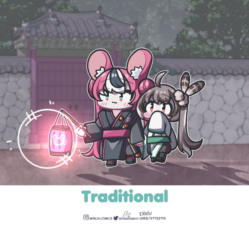 nanashi mumei and hakos baelz (hololive and 1 more) drawn by monja_(monja0521)