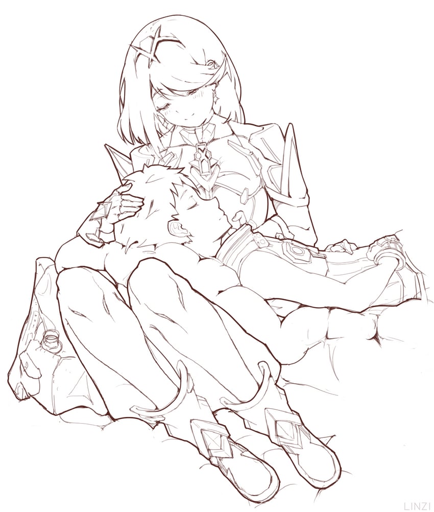 pyra and rex (xenoblade chronicles and 1 more) drawn by linzi