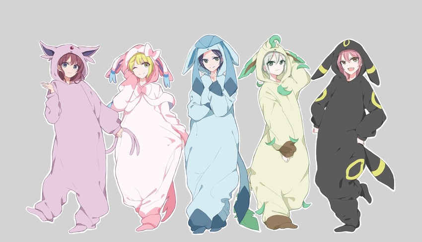 jougasaki mika, ichinose shiki, hayami kanade, sylveon, umbreon, and 5 more (pokemon and 2 more) drawn by ajiwo