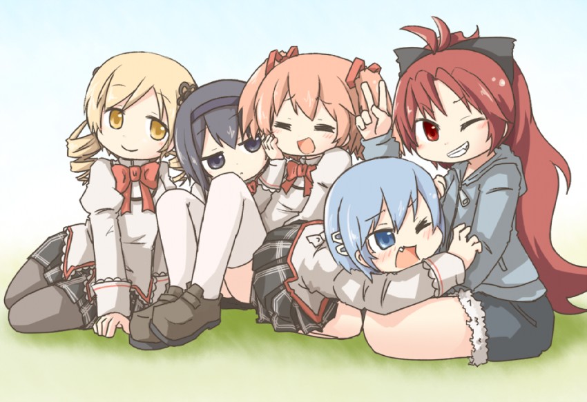 akemi homura, kaname madoka, miki sayaka, sakura kyoko, and tomoe mami (mahou shoujo madoka magica) drawn by tamute_(2580rs)