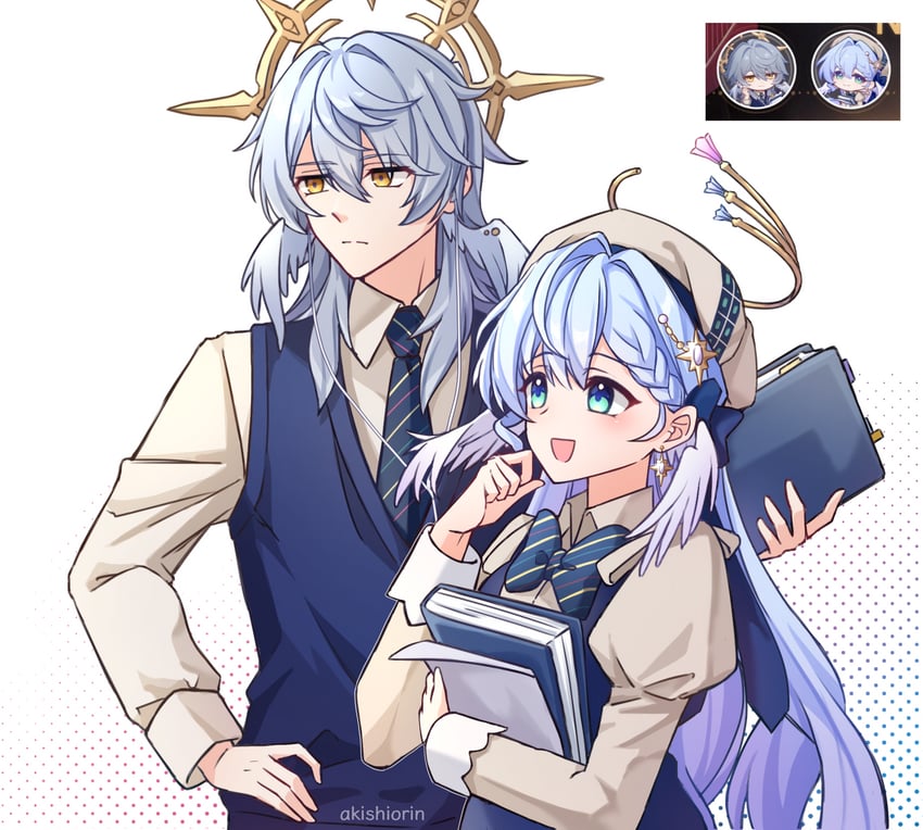 robin and sunday (honkai and 1 more) drawn by akishiorin