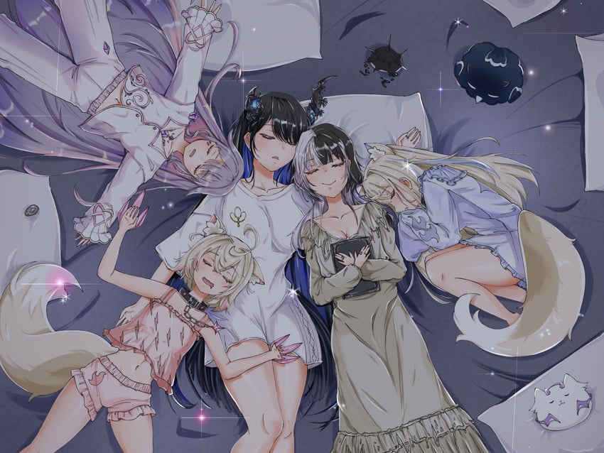 shiori novella, nerissa ravencroft, fuwawa abyssgard, mococo abyssgard, koseki bijou, and 4 more (hololive and 1 more) drawn by iamurnae