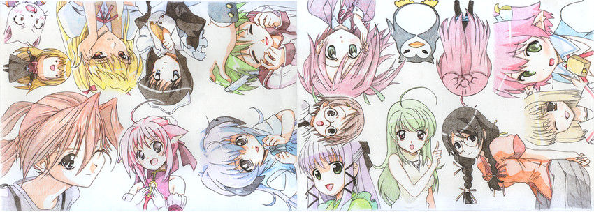 hanekawa tsubasa, hanyuu, fukuji mihoko, millhiore f. biscotti, siesta, and 13 more (monogatari and 17 more) drawn by jinjin-roririn