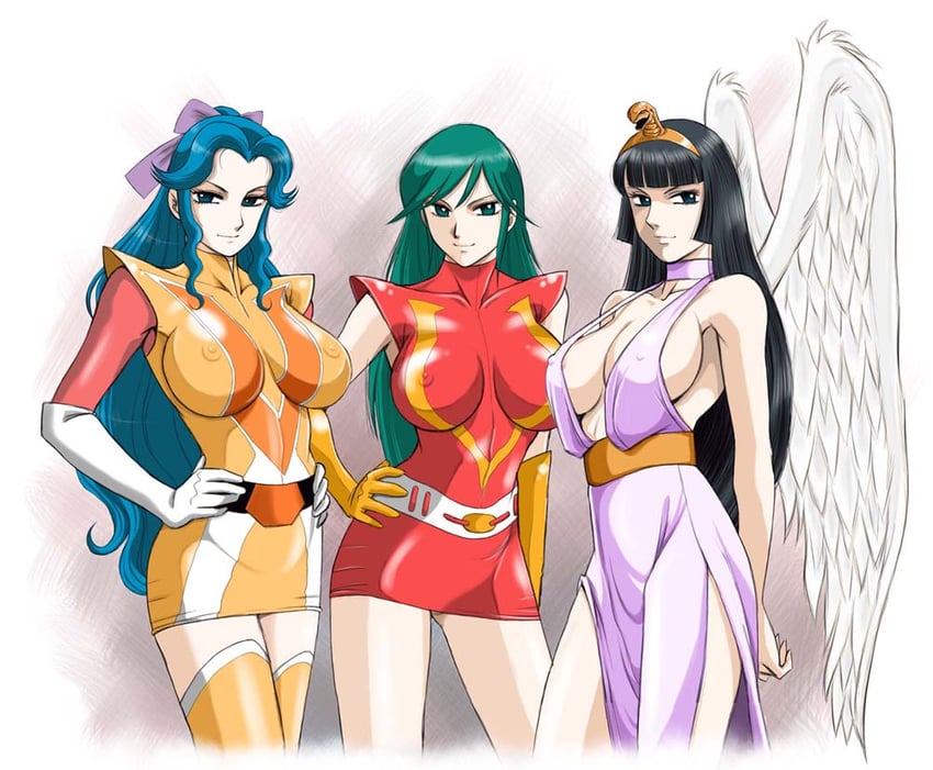 nanbara chizuru, oka megumi, erika, and ueda miyuki (choudenji robo combattler v and 2 more) drawn by sabachiyo_land