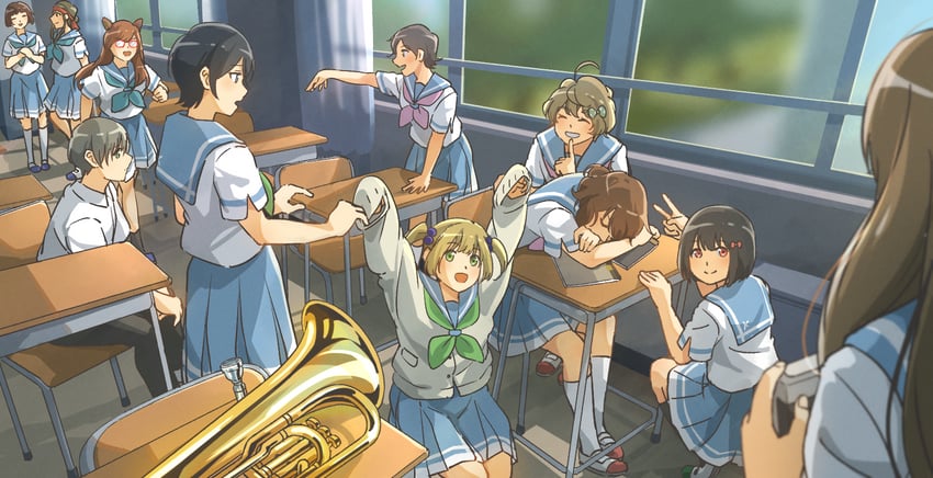 oumae kumiko, hisaishi kanade, kawashima sapphire, katou hazuki, kuroe mayu, and 6 more (hibike! euphonium) drawn by fuyuhino