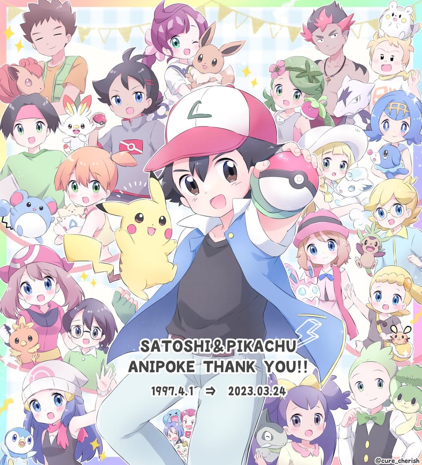 pikachu, dawn, lillie, may, ash ketchum, and 36 more (pokemon and 6 more) drawn by chiika_(cure_cherish)