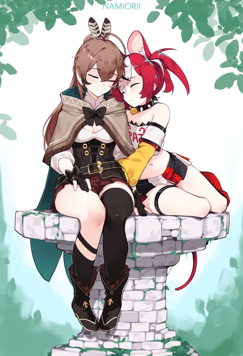 nanashi mumei and hakos baelz (hololive and 1 more) drawn by namiorii