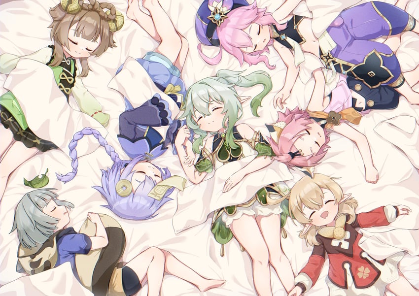 nahida, klee, qiqi, diona, sayu, and 2 more (genshin impact) drawn by neko_sake1