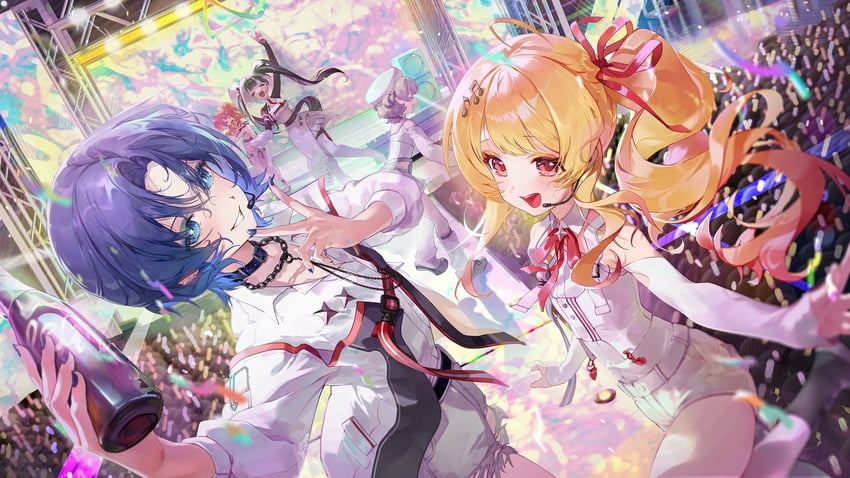 ichijou ririka, juufuutei raden, otonose kanade, hiodoshi ao, and todoroki hajime (hololive and 1 more) drawn by dotori_(seulseul)