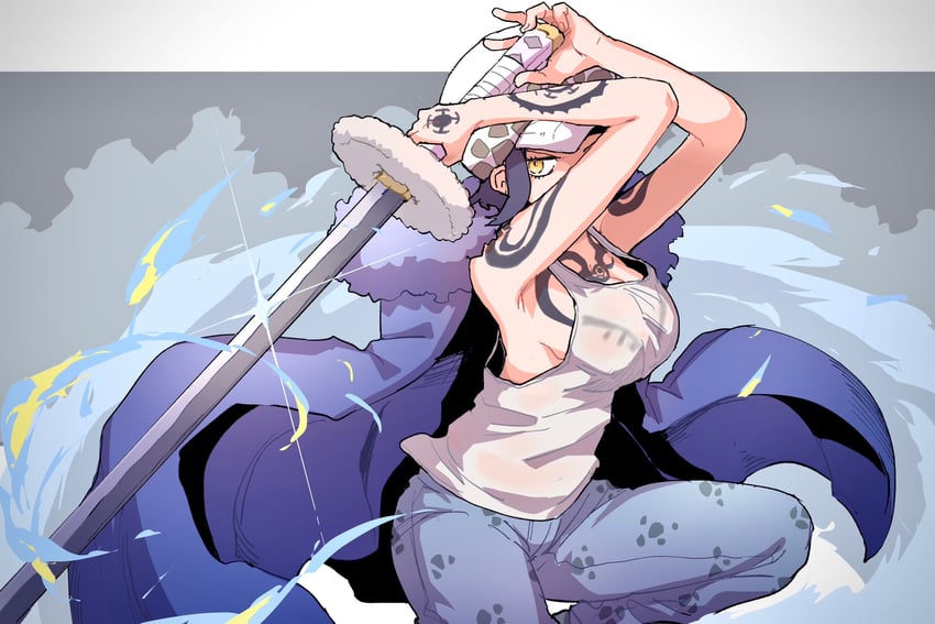 trafalgar law and law-chan (one piece) drawn by mm_mofu_uu