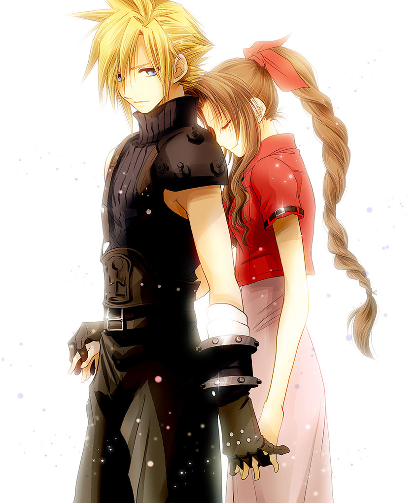 cloud strife and aerith gainsborough (final fantasy and 1 more) drawn by persia_(lwlw)