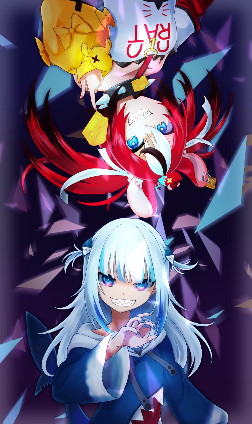 gawr gura, hakos baelz, and mr. squeaks (hololive and 1 more) drawn by ichiran