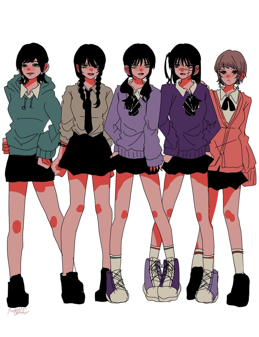 yoru, mitaka asa, fami, nayuta, and mifune fumiko (chainsaw man) drawn by yuzuha_takamura