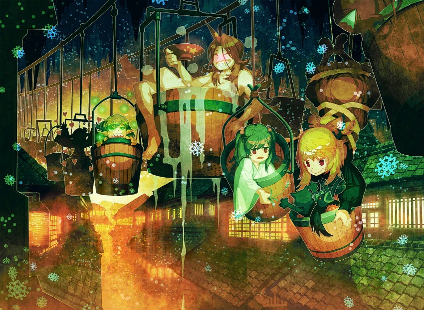 komeiji koishi, komeiji satori, kaenbyou rin, reiuji utsuho, mizuhashi parsee, and 3 more (touhou and 1 more) drawn by zounose