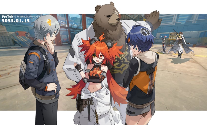 belle, wise, grace howard, koleda belobog, ben bigger, and 1 more (zenless zone zero) drawn by mochusama