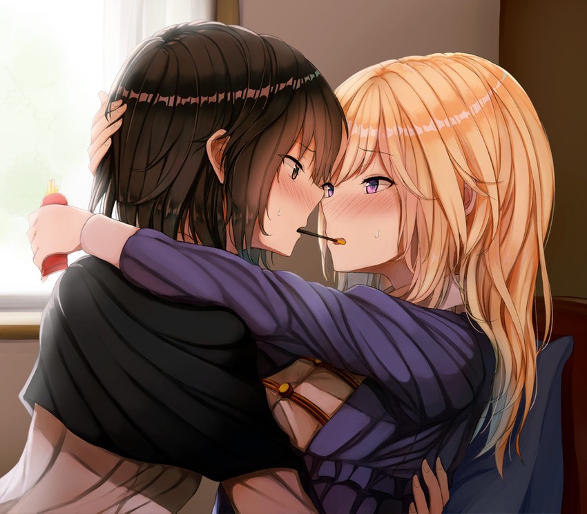 Lesbian kiss anime