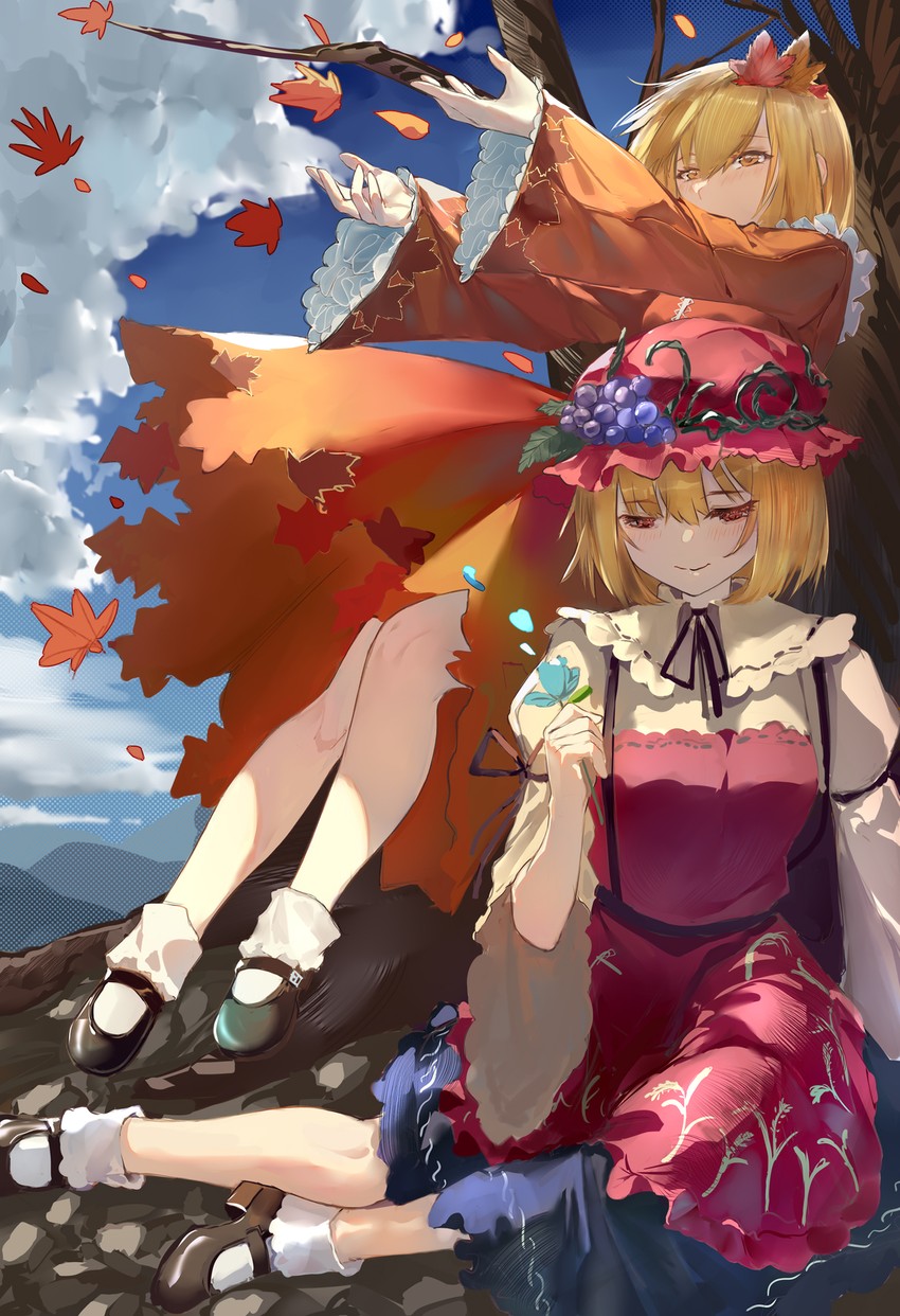 aki minoriko and aki shizuha (touhou) drawn by denpajin-ryuushi