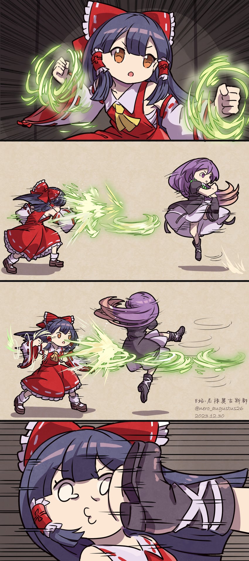 hakurei reimu, hijiri byakuren, and guile (touhou and 2 more) drawn by nero_augustus