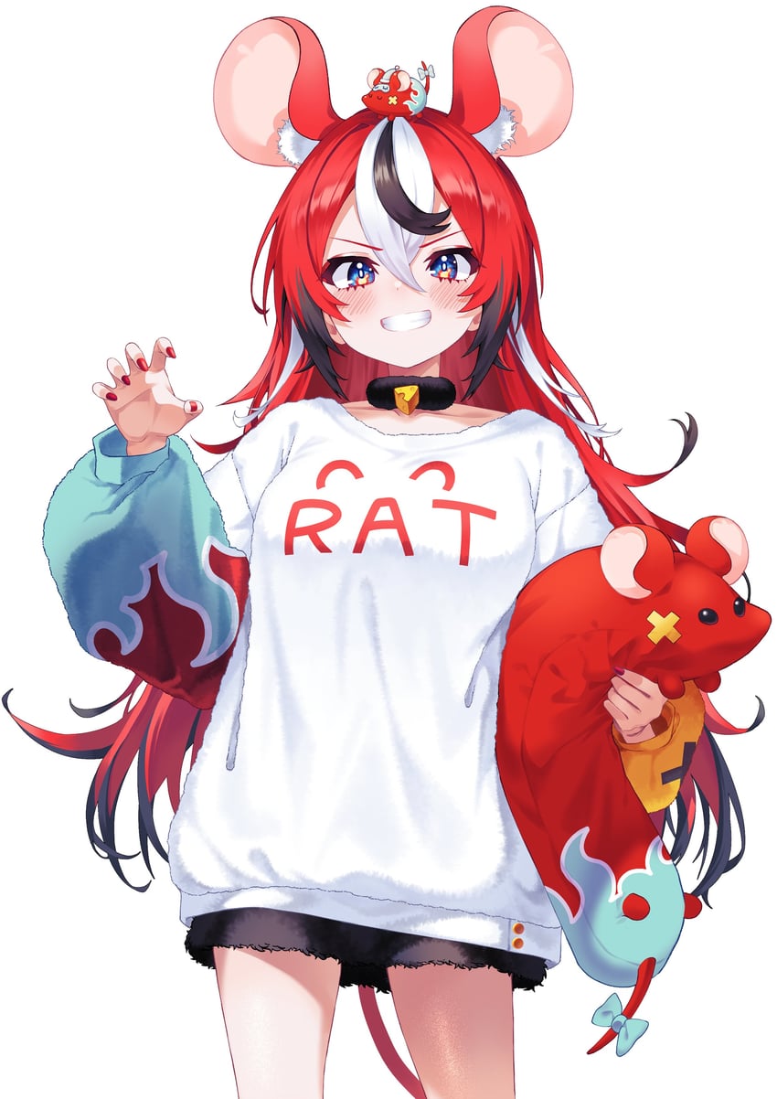 hakos baelz, mr. squeaks, and strawberry baelz (hololive and 1 more) drawn by gyoza_(pixiv17855879)