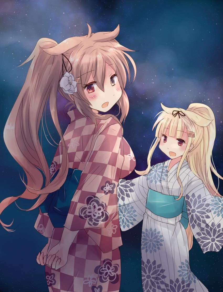 yuudachi, yuudachi kai ni, murasame, and murasame kai ni (kantai collection) drawn by hirune_(konekonelkk)