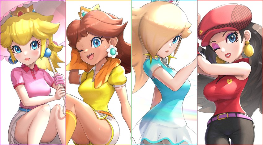 princess peach, rosalina, princess daisy, and pauline (mario and 2 more) drawn by gonzarez