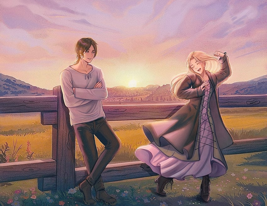eren yeager and krista lenz (shingeki no kyojin) drawn by iaisotria