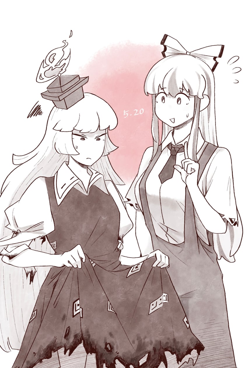 fujiwara no mokou and kamishirasawa keine (touhou) drawn by xmzhier