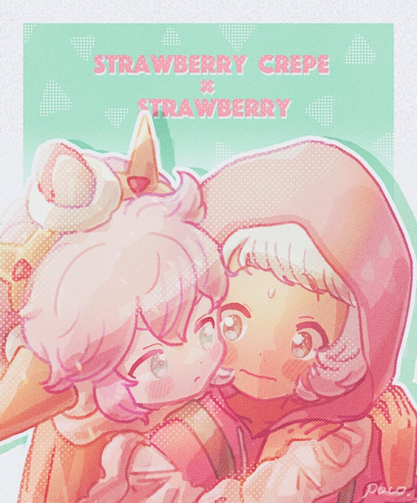 strawberry crepe cookie and strawberry cookie (cookie run and 1 more) drawn by ishrkut