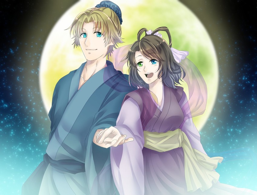 yuna, tidus, orihime, and hikoboshi (final fantasy and 1 more) drawn by 8134_ksrg