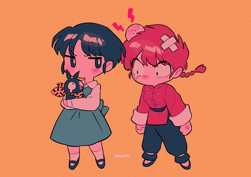 ranma-chan, tendou akane, and p-chan (ranma 1/2) drawn by menma_(enaic31)