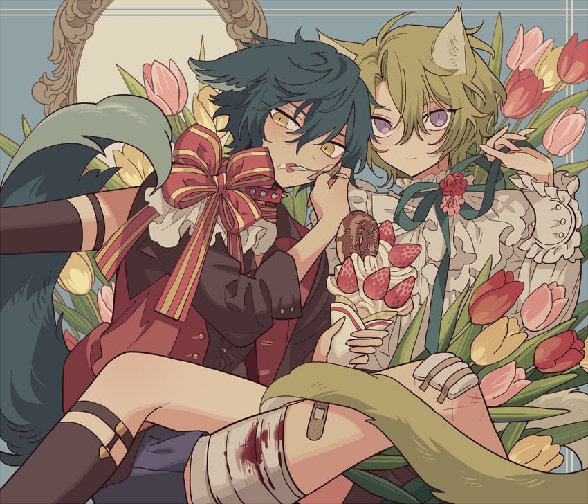 tomoe hiyori and sazanami jun (ensemble stars!) drawn by meremero